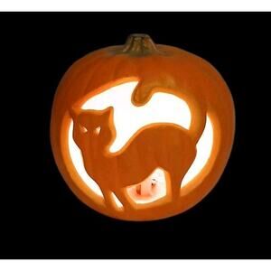 1990s Pumpkin 8" Blow Mold Halloween Scared Cat Light Foam Realistic Party Decor